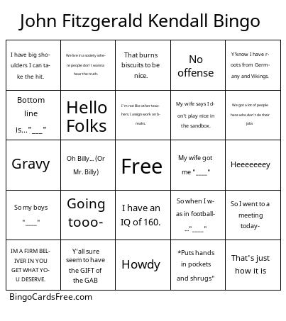 John Fitzgerald Kendall Bingo