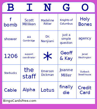 John Mark Bingo Card