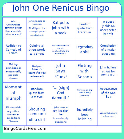 John One Renicus Bingo Card