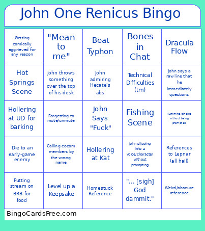 John One Renicus Bingo Card