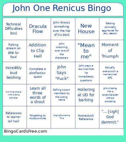 John One Renicus Bingo Card