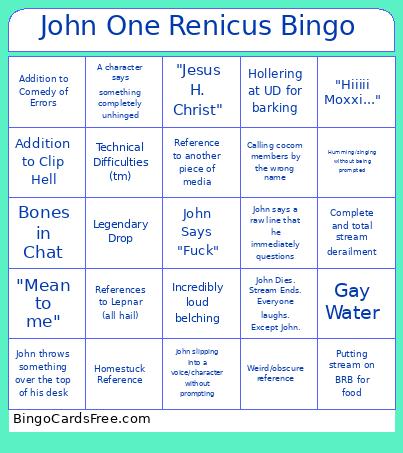 John One Renicus Bingo Card