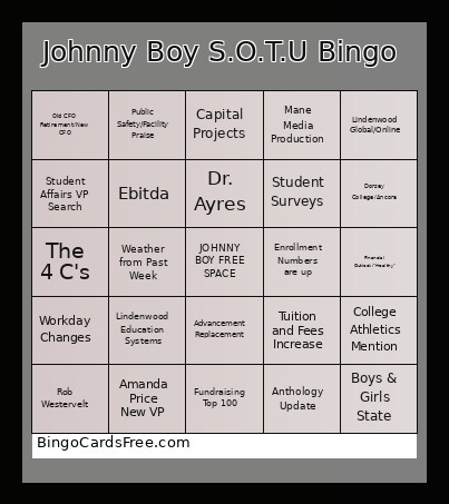 Johnny Boy S.O.T.U Bingo Card
