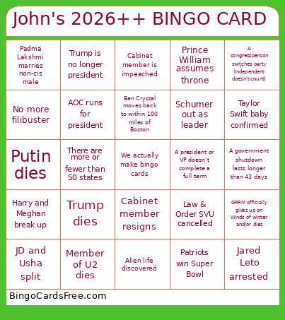 John's 2026++ Bingo Card