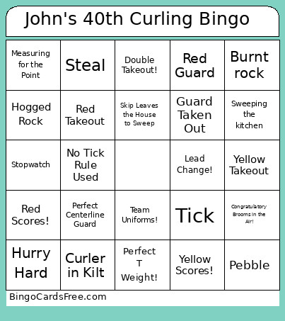 John's 40th Curling Bingo Card