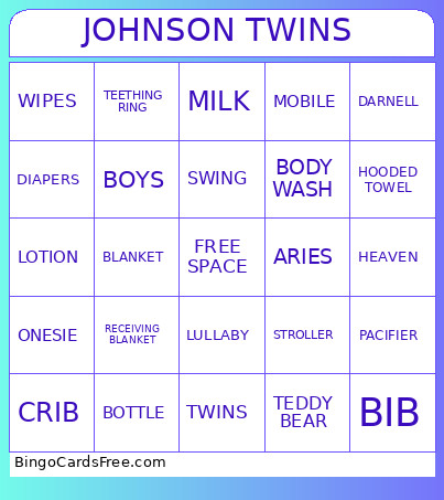 JOHNSON TWINS Bingo Card