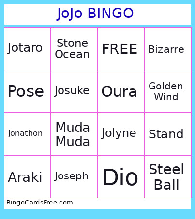 JoJo Bingo Card