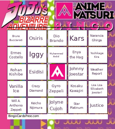 Jojo Bizarre Adventure Bingo Card