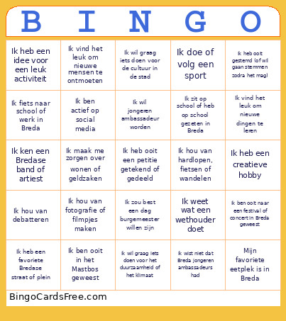 Jongerenambassadeurs Bingo Card