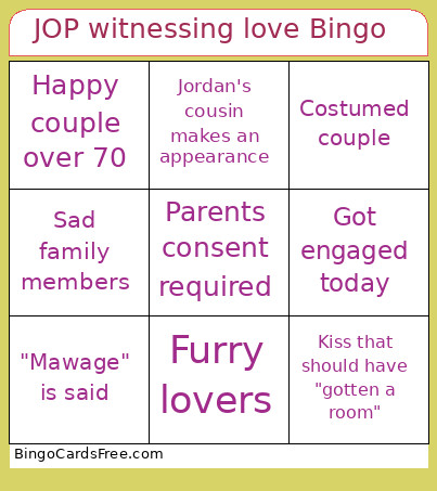 JOP Witnessing Love Bingo Card