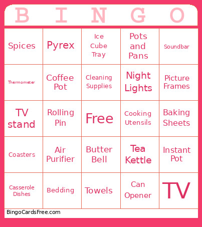 Jordyn's Bridal Shower Bingo Card