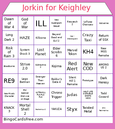 Jorkin For Keighley Bingo Card