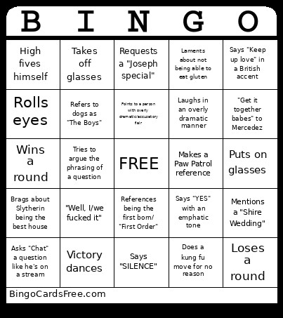 Jory Bingo Card