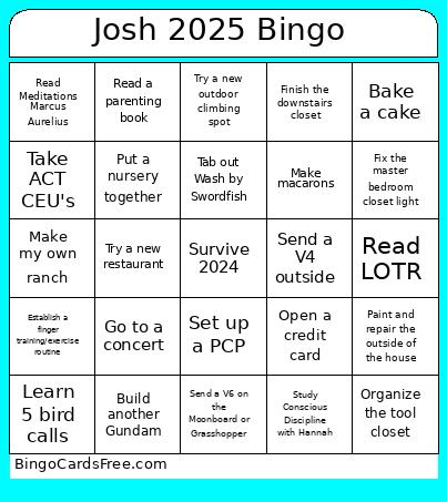 Josh 2025 Bingo Card
