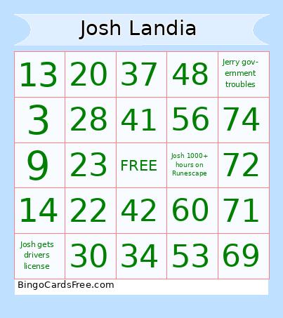 Josh Landia Bingo