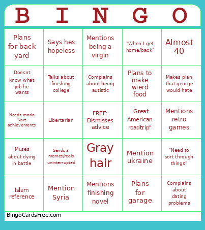 Josh Rant Bingo Card