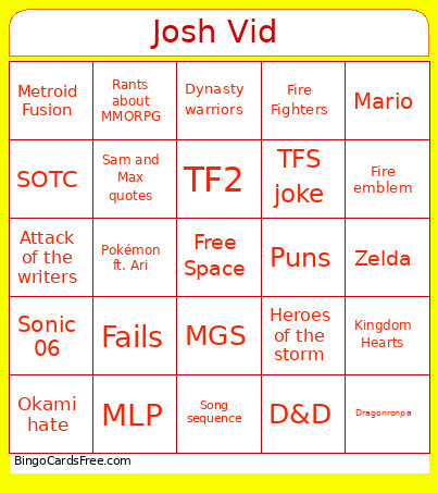 Joshscorcher Bingo Card