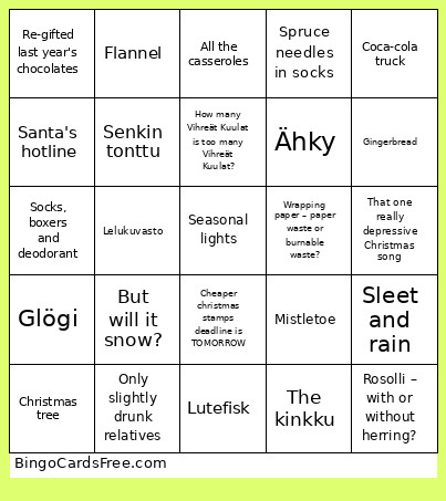 Joulu Bingo Card