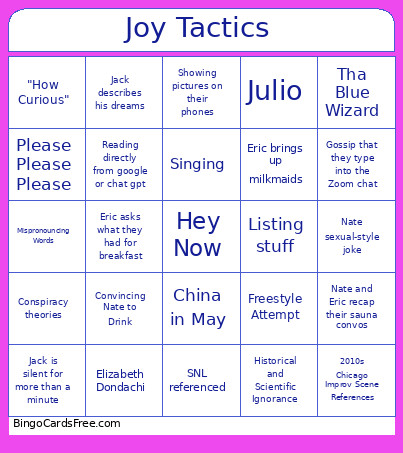 Joy Tactics Bingo Card