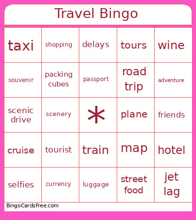 Joy's Travel Bingo Card