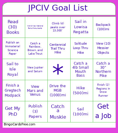 JPCIV Goal List Bingo Card