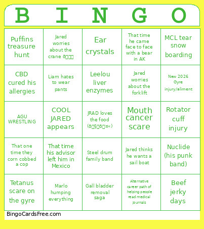 JRad Bingo Card