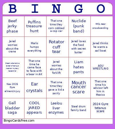 JRad Bingo Card