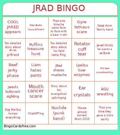 JRAD Bingo Card