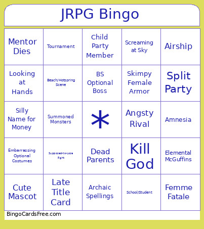 JRPG Bingo Card