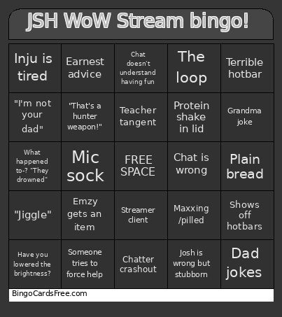 JSH WoW Stream ! Bingo Card