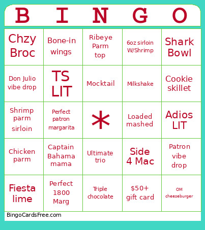 Jshua APPLE Bingo Card