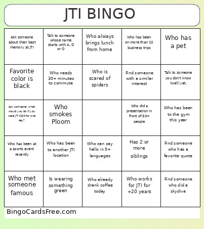 JTI Bingo Card