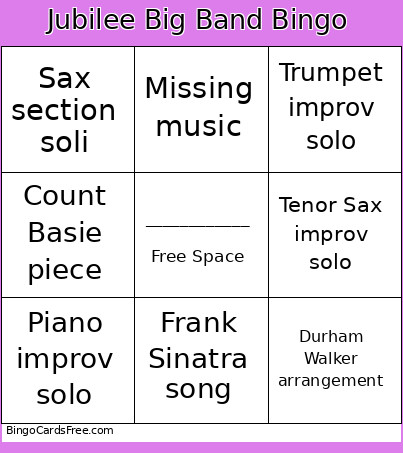 Jubilee Big Band Bingo Card