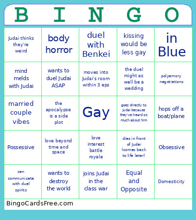 Judai's Love Interest Bingo Card