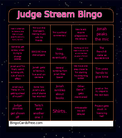 Judge Stream Bingo Card
