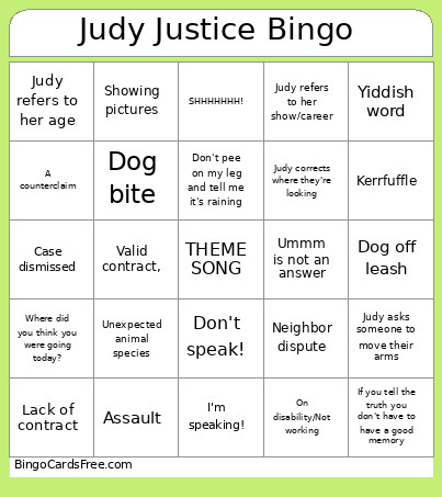 Judy Justice Bingo Card