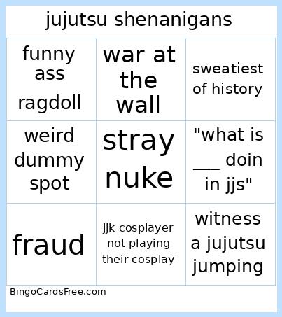 jujutsu shenanigans Bingo