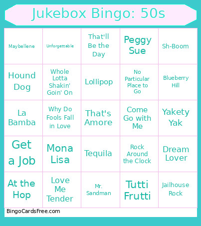 Jukebox : 50s Edition Bingo Card