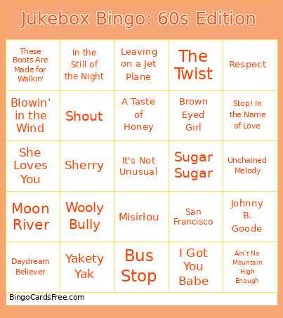 Jukebox : 60s Edition Bingo Card