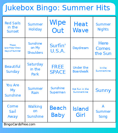 Jukebox : Summer Hits Bingo Card