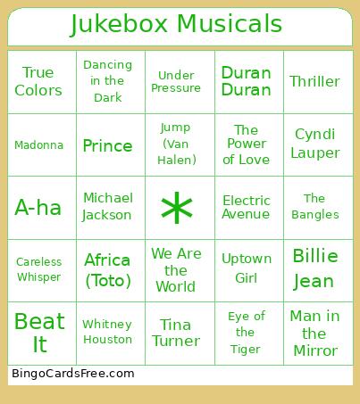 Jukebox Musicals Bingo