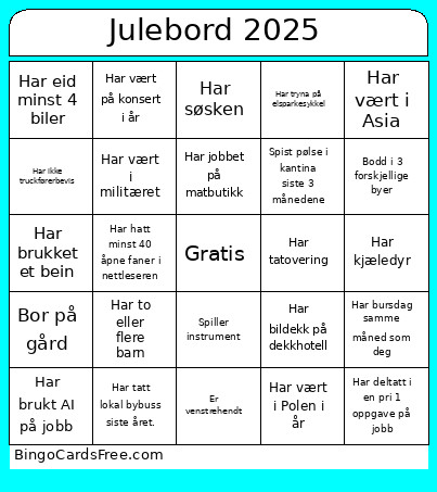 Julebord 2025 Bingo Card