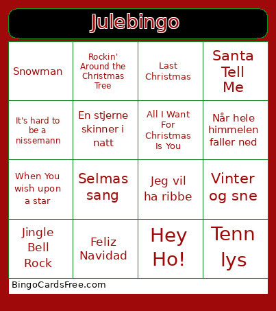 Julemusikk Bingo Card