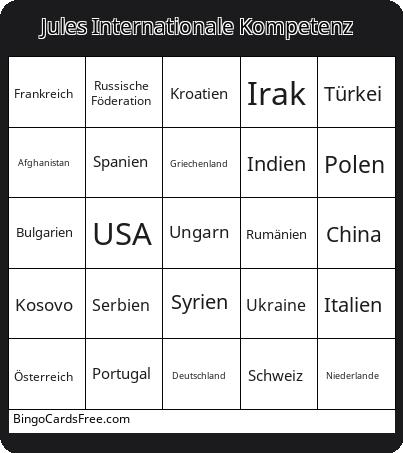 JIK by Andro Bingo Cards Free Pdf Printable Game, Title: Jules Internationale Kompetenz