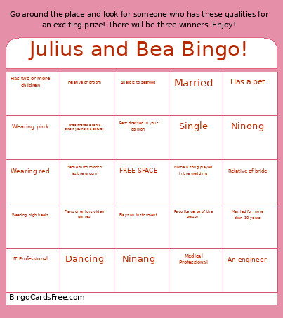 Julius And Bea ! Bingo Card