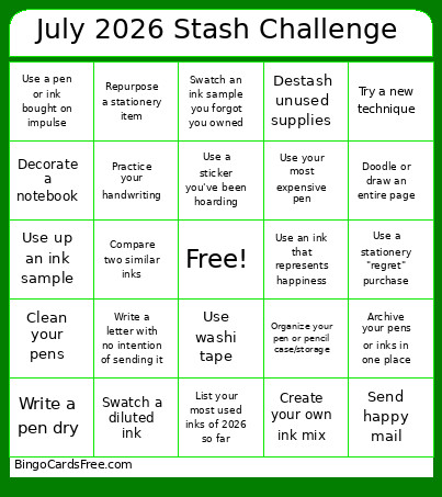 July 2026 Stash Challenge Bingo Card