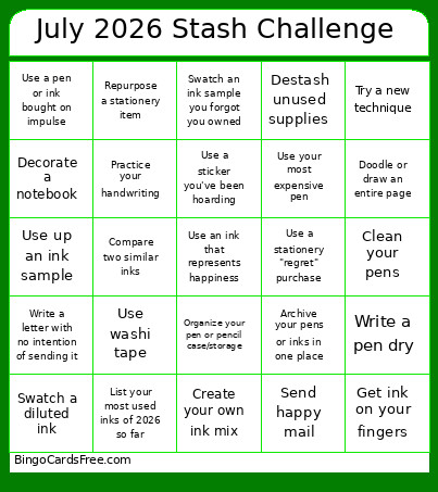 July 2026 Stationery Challenge Bingo Cards