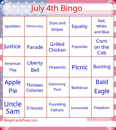 July 4th Bingo Cards Free Pdf Printable Game, Title: July 4th Bingo