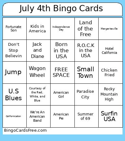 July 4th Bingo Cards