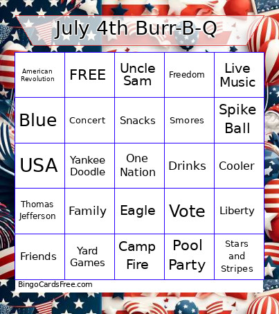 July 4th Burr-B-Q Bingo Card